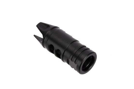 Mission First Tactical ported 3-prong muzzle brake for 5.56 NATO has a closed bottom for reduced dust signature.